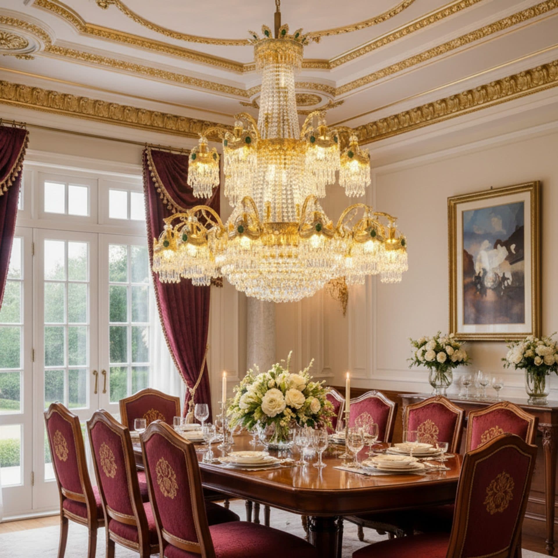 Candelabru Cristal 31xE14 Auriu Lucios Inaltime Reglabila — imagine 3