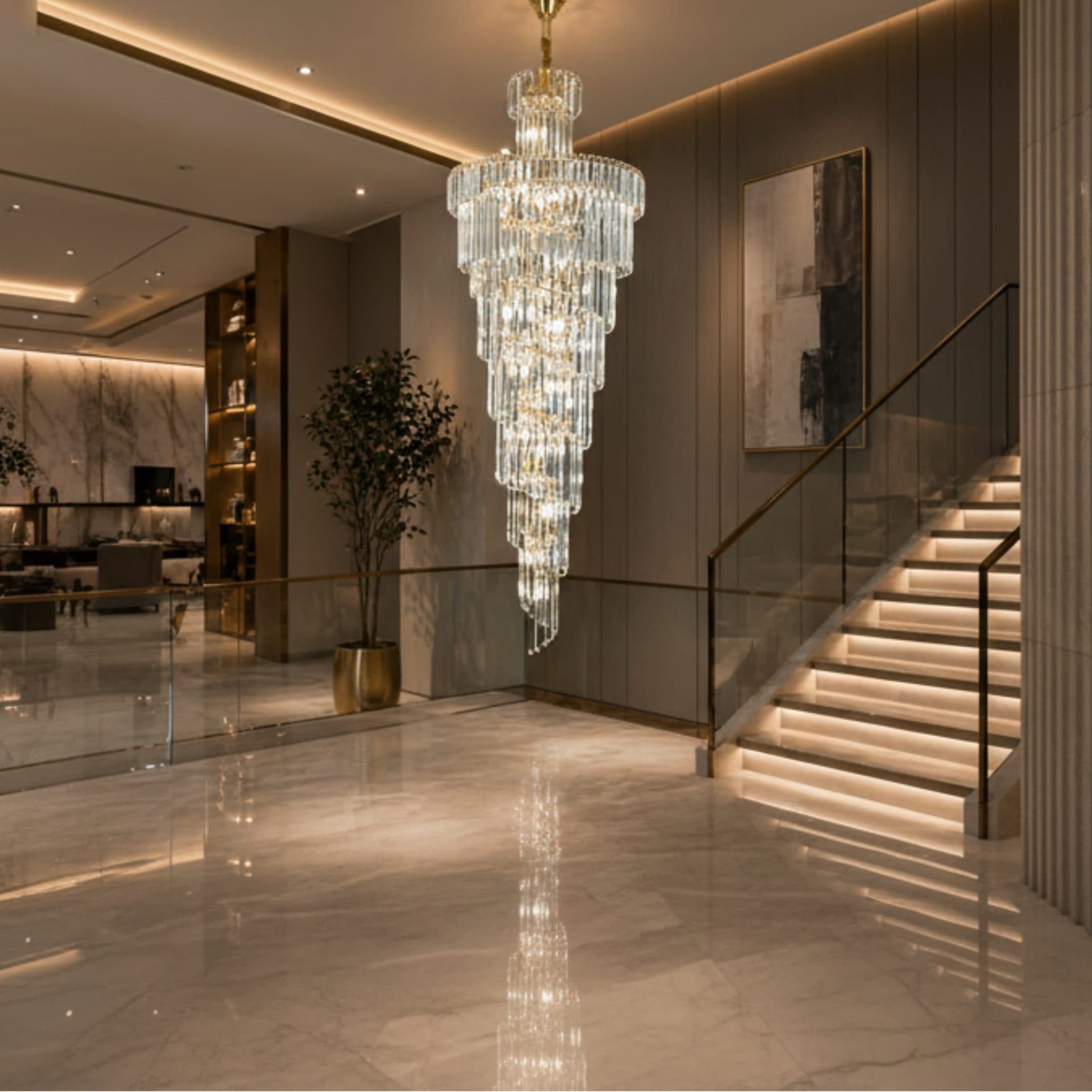 Candelabru Flippy Cristal 27xE14 D60 cm Auriu Metal si Cristal — imagine 2