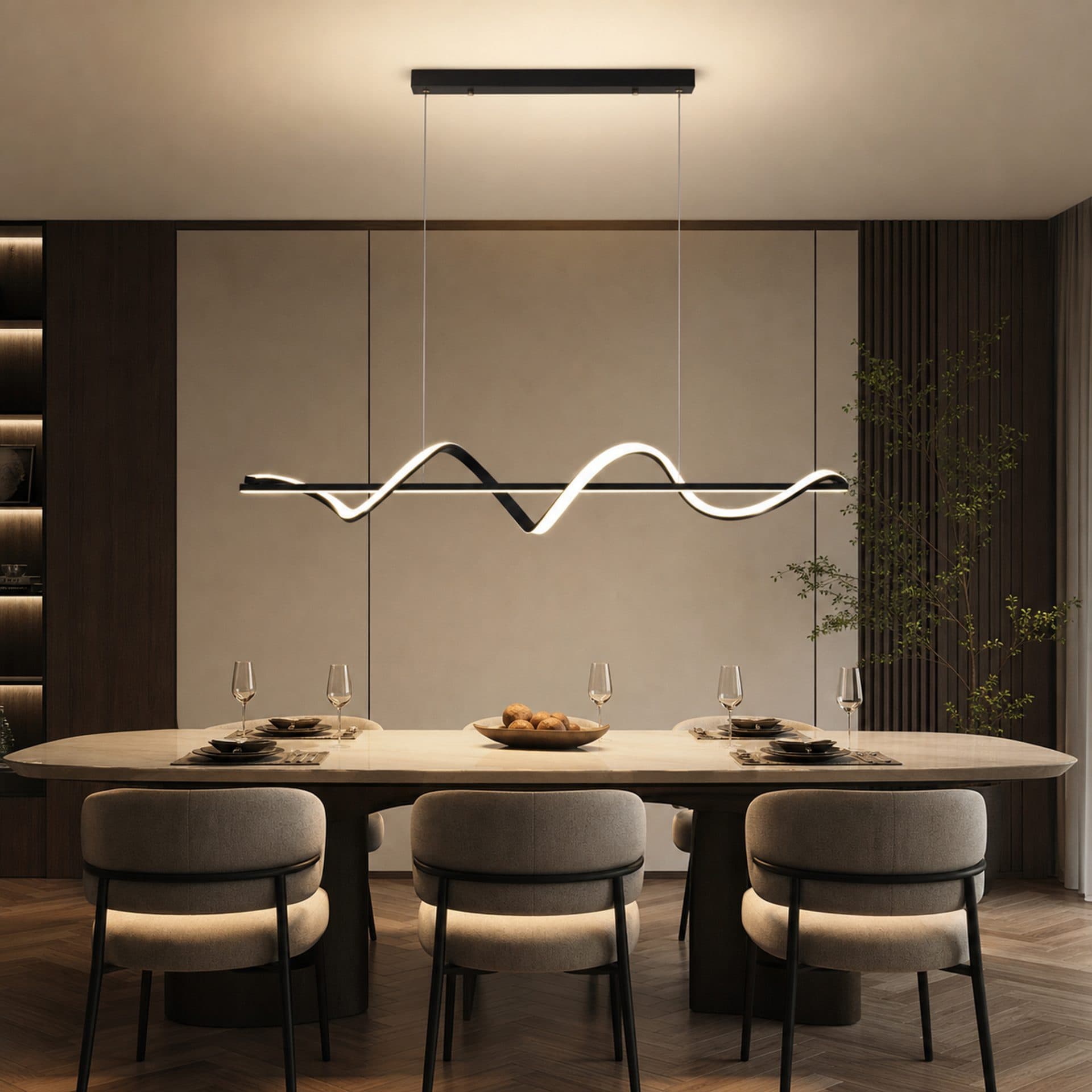 Lustra LED suspendata 80W cu telecomanda, lumina Rece/Calda/Neutra, Dimabila, Negru — imagine 6