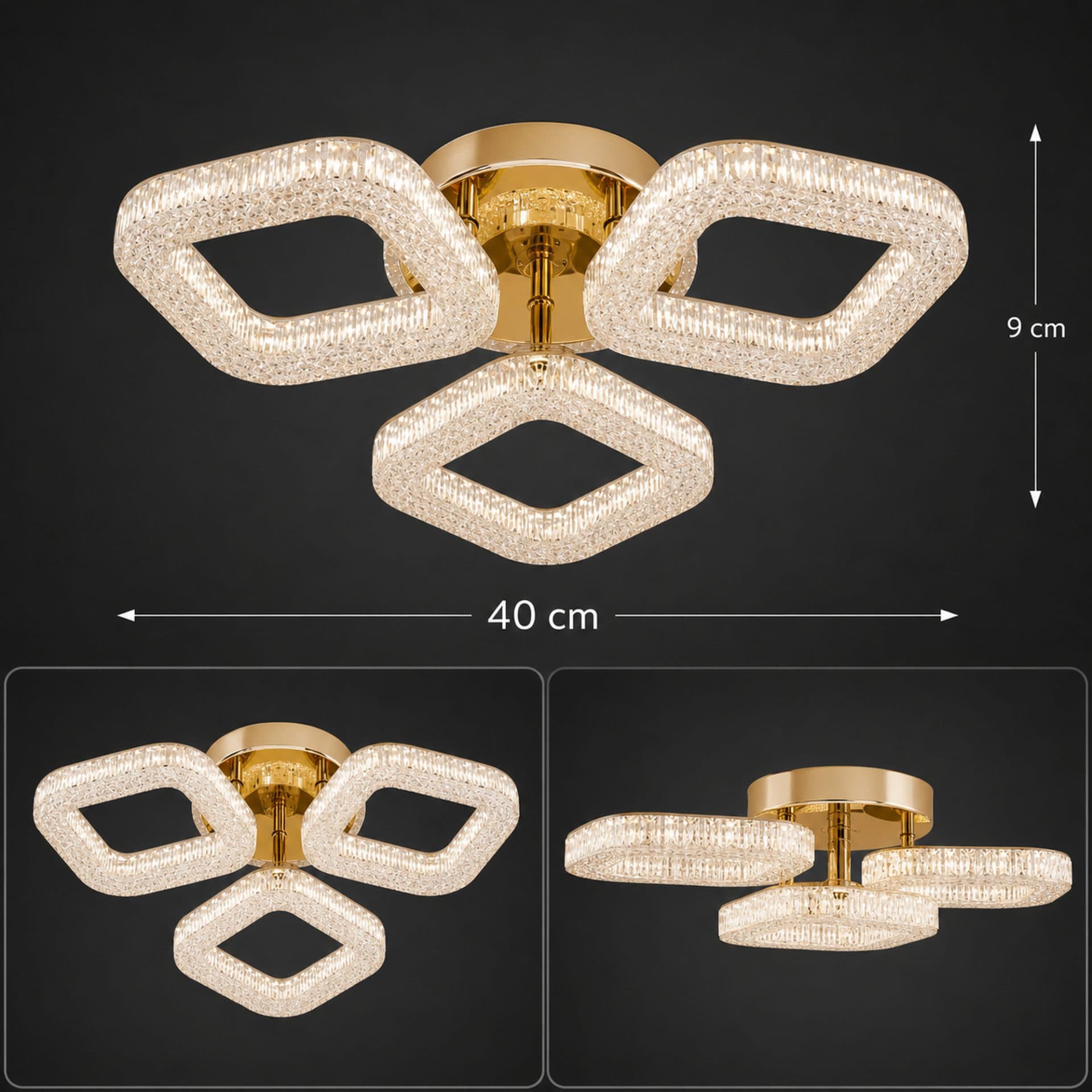 Lustra LED Flippy RENATO Nobile 39W Auriu cu telecomanda si cristal — imagine 8