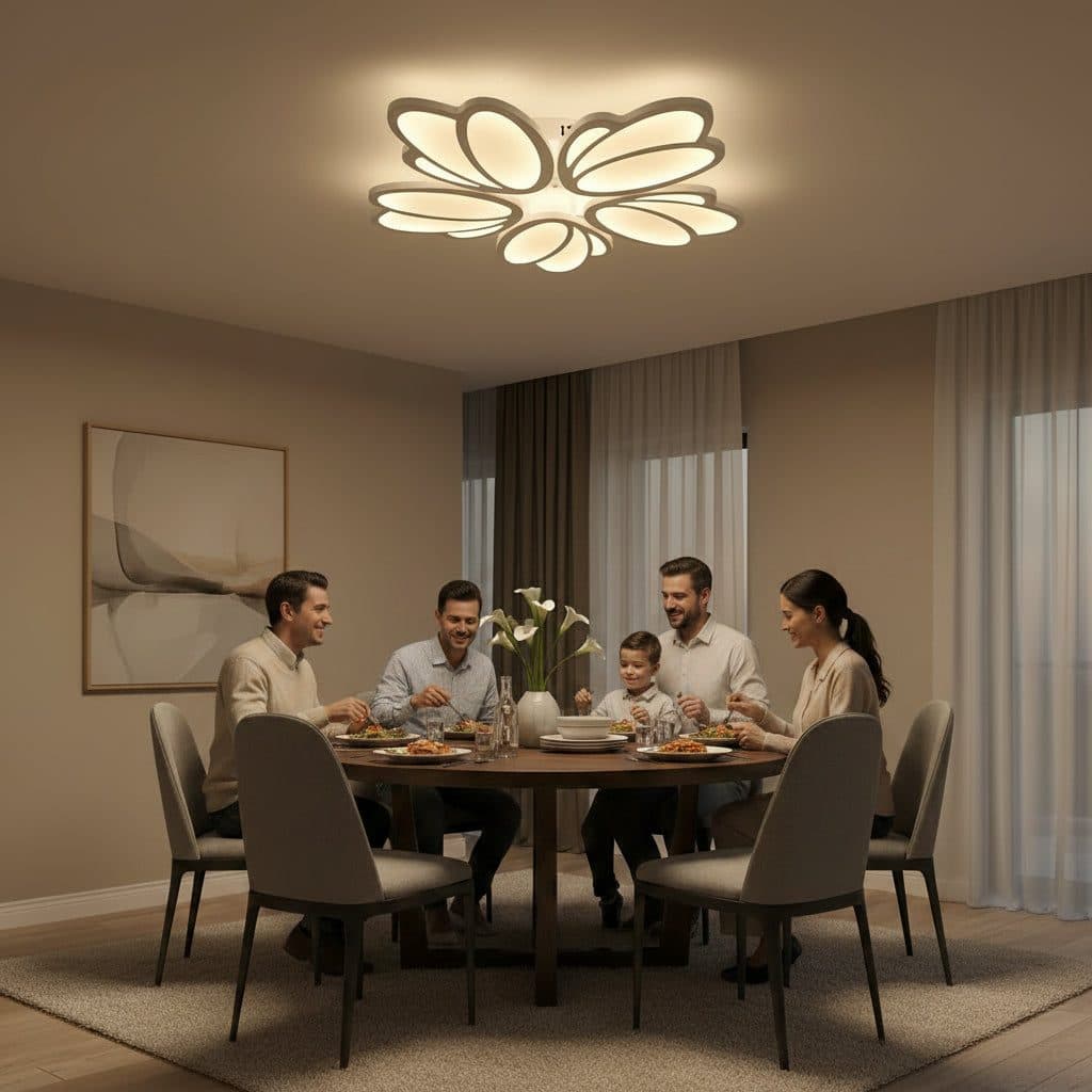 Lustra LED TULIP Flippy 81W cu telecomanda, 5 petale, alb — imagine 9