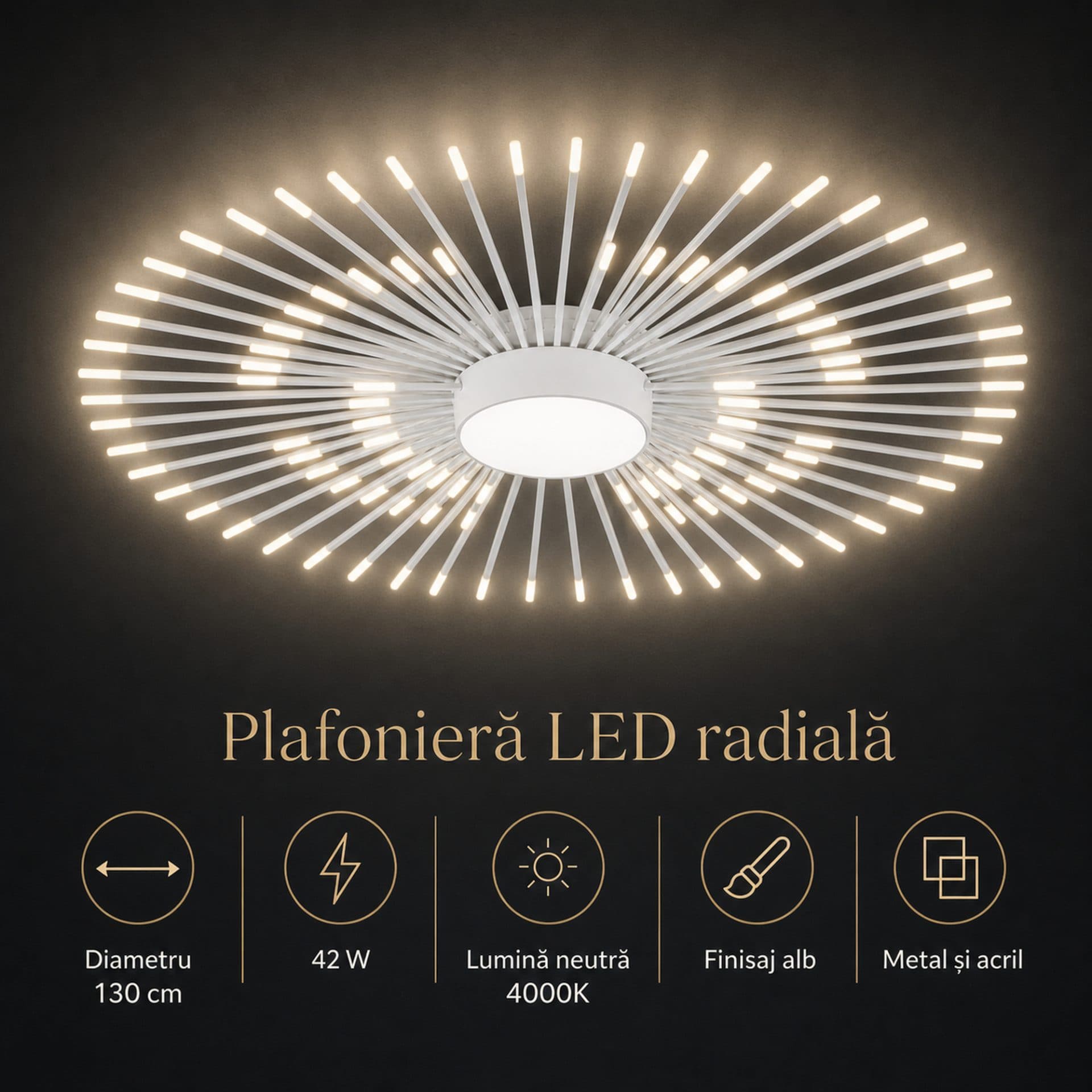 Lustra LED Flippy KALESA Grande Supremo Ø130cm Lumina Neutra 4000K 42W Alb Metal si Acril — imagine 7