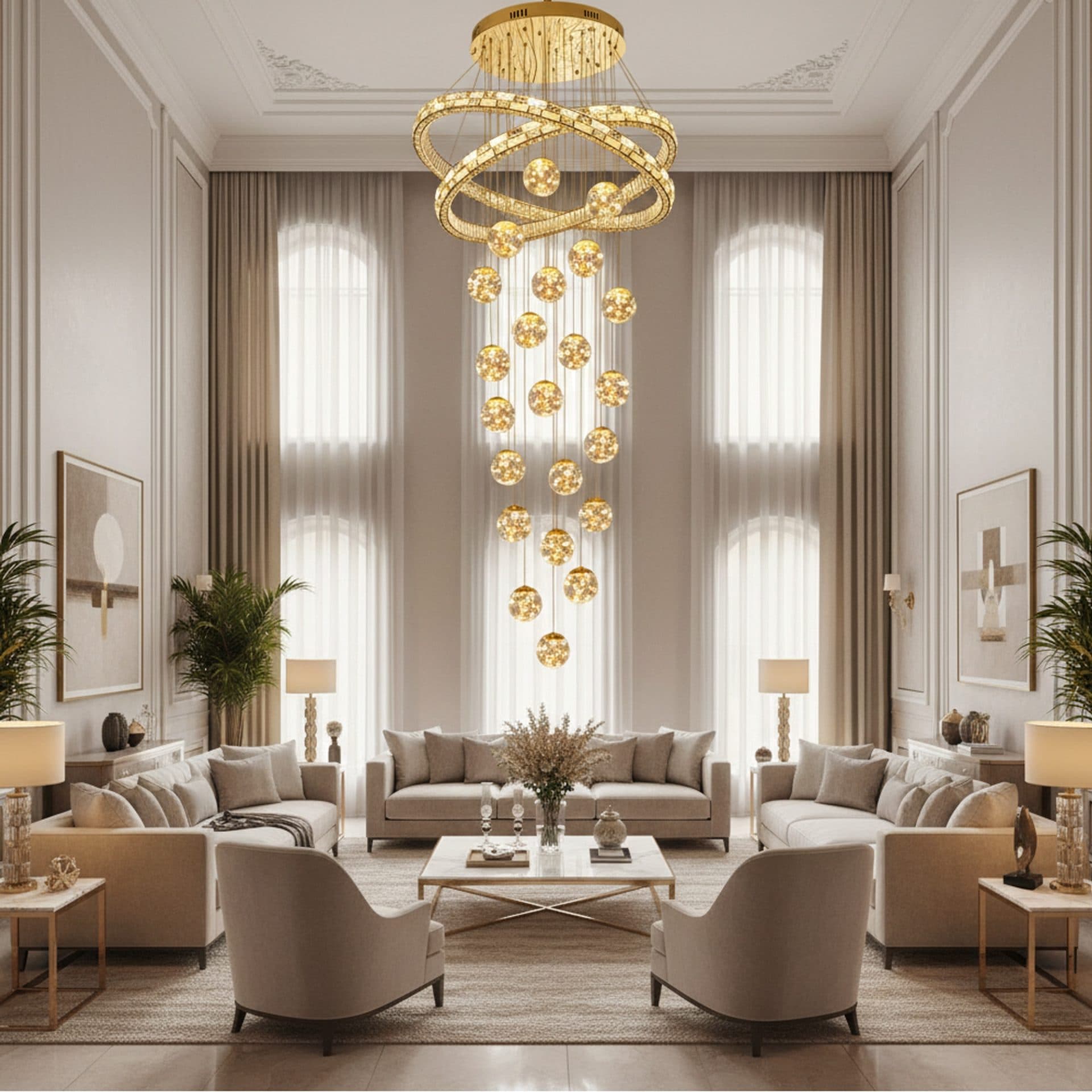 Candelabru Cristal Flippy DUARA Supremo 90x300cm Auriu Metal si Cristal — imagine 2