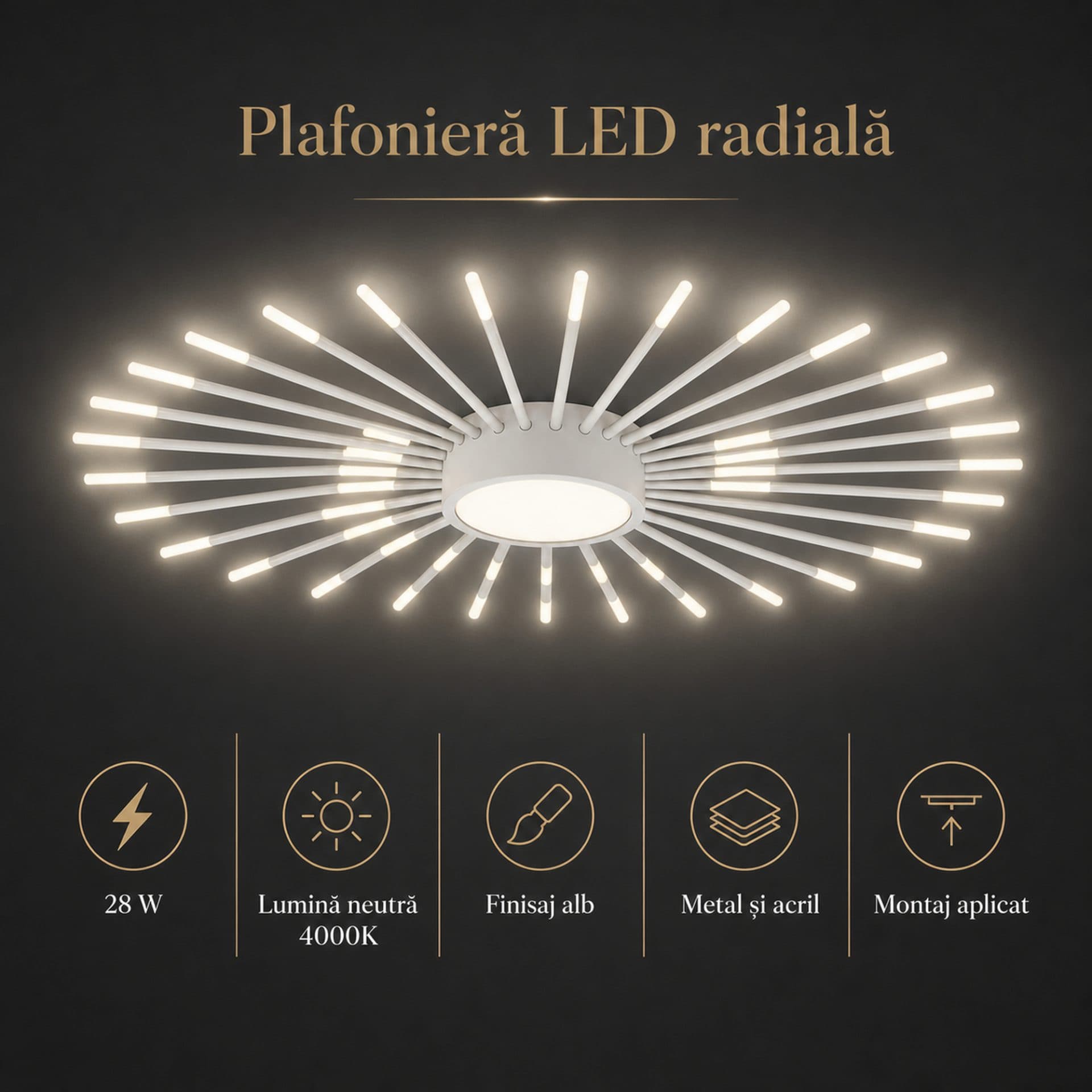 Lustra LED Flippy KALESA Grande, Lumina Neutra 4000K, 28W, Alb, Metal si Acril — imagine 8