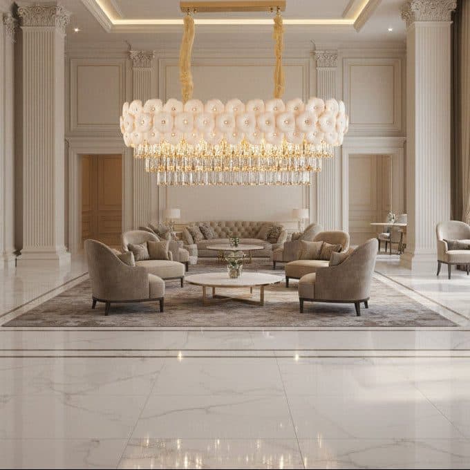 Candelabru Flippy Cristal PETAL Regalis 12xE14, 80x30 cm, Auriu, Inaltime Reglabila, Metal si Cristal — imagine 6