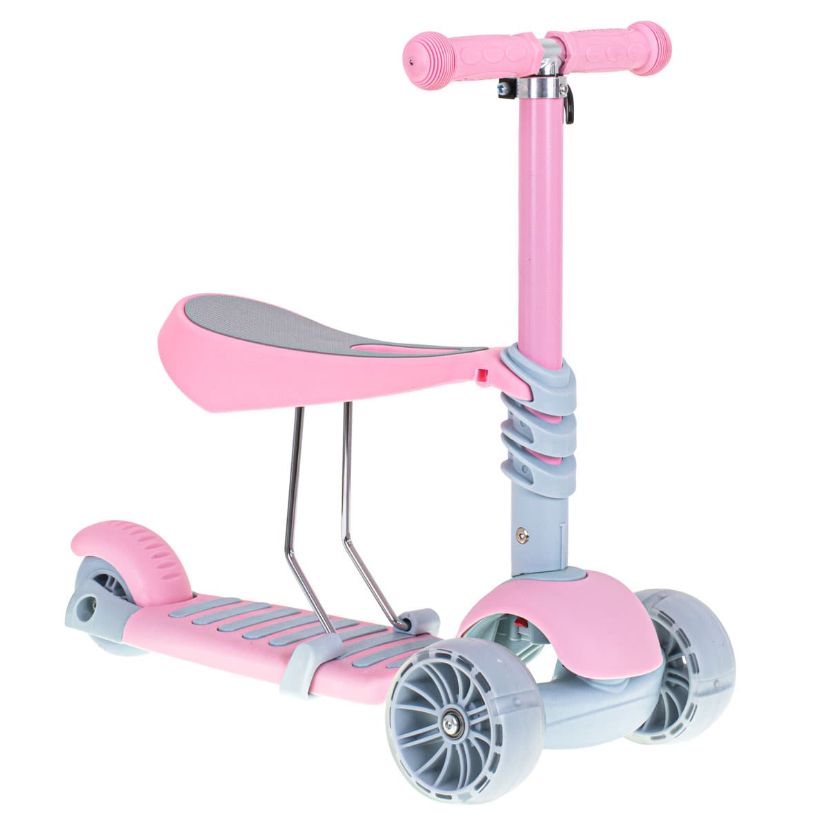 Set 3in1 Tricicleta Trotineta Skateboard cu roti LED, Roz — imagine 1