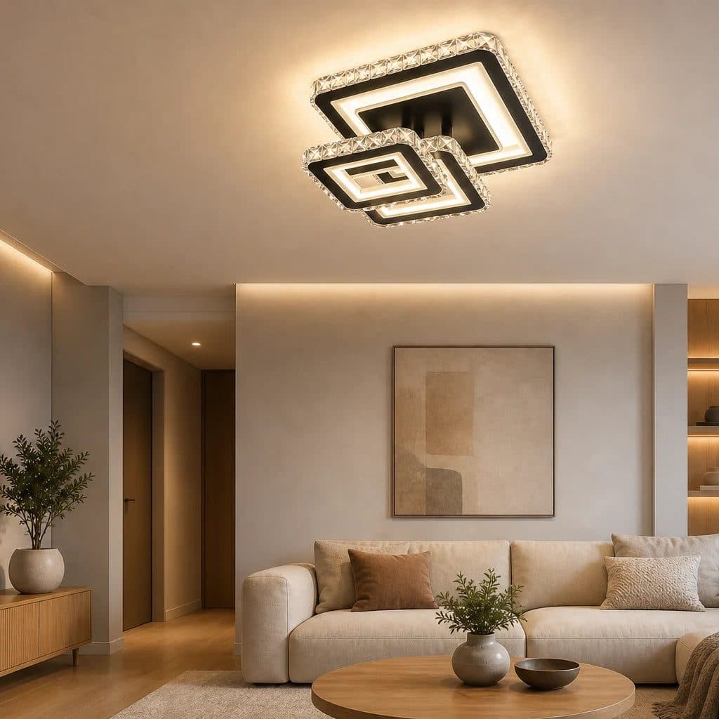 Lustra LED cu telecomanda Flippy LEILA 88W, 3 Patrate, Negru Crom Lucios — imagine 3