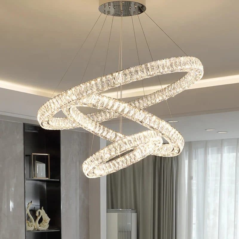 Lustra LED suspendata Flippy cu telecomanda si cristal CAYDEN 200W, 3 Cercuri, lumina Rece/Calda/Neutra, Dimabila, Crom Lucios, Inaltime Reglabila — imagine 5
