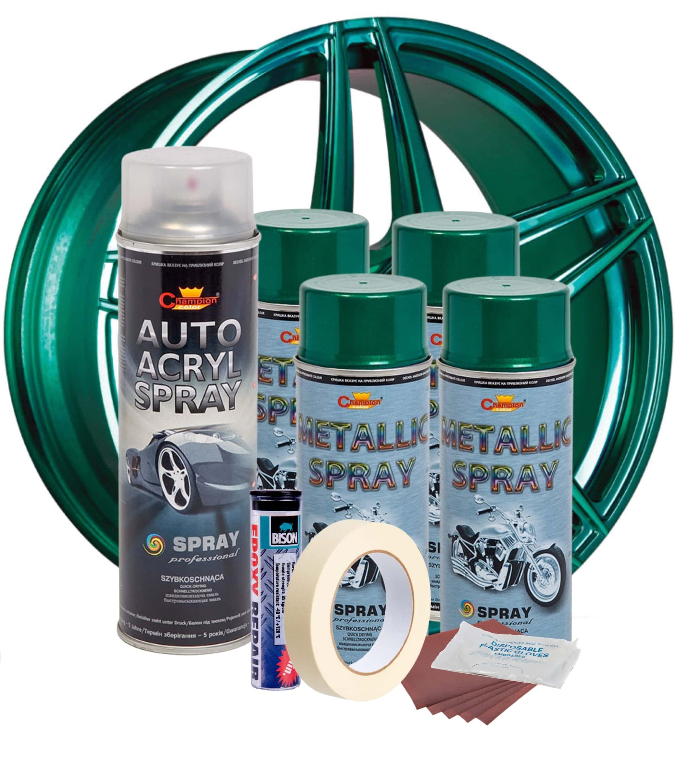 Kit reparatie si vopsire jante Verde Metalizat V4 — imagine 2