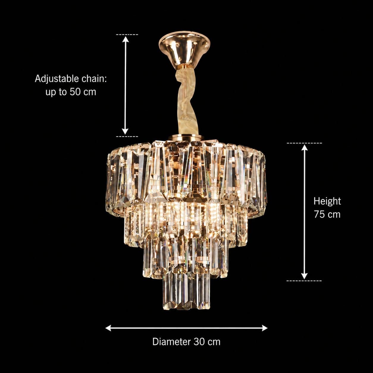 Candelabru Flippy Cristal VALMONT Petito 3xE14 D30 cm Auriu Inaltime Reglabila — imagine 9