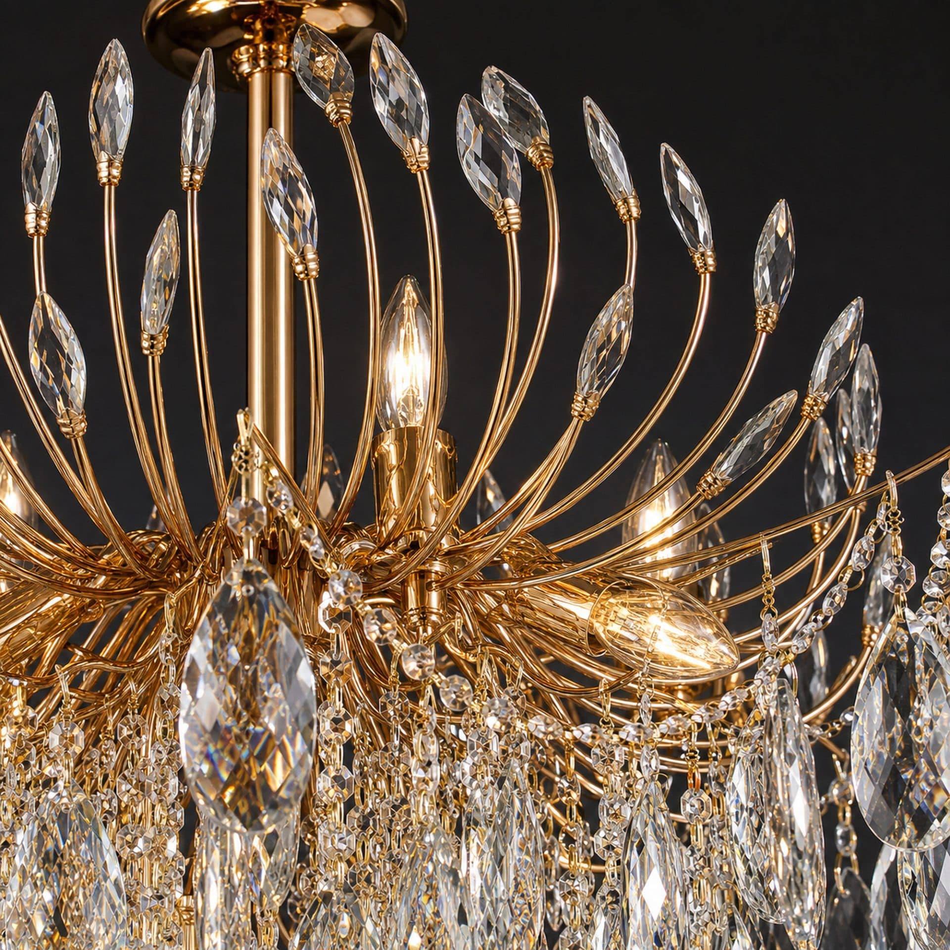 Candelabru Flippy Cristal PALERMO Regalis, 12x E14, Diametru 80cm, Auriu — imagine 5