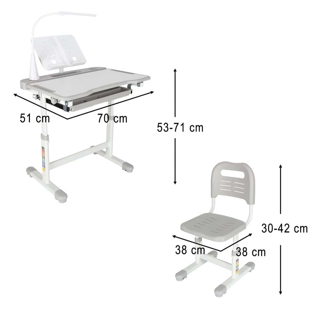 Set birou reglabil cu scaun ergonomic IKONKA, gri/alb, 70 x 51 cm — imagine 14