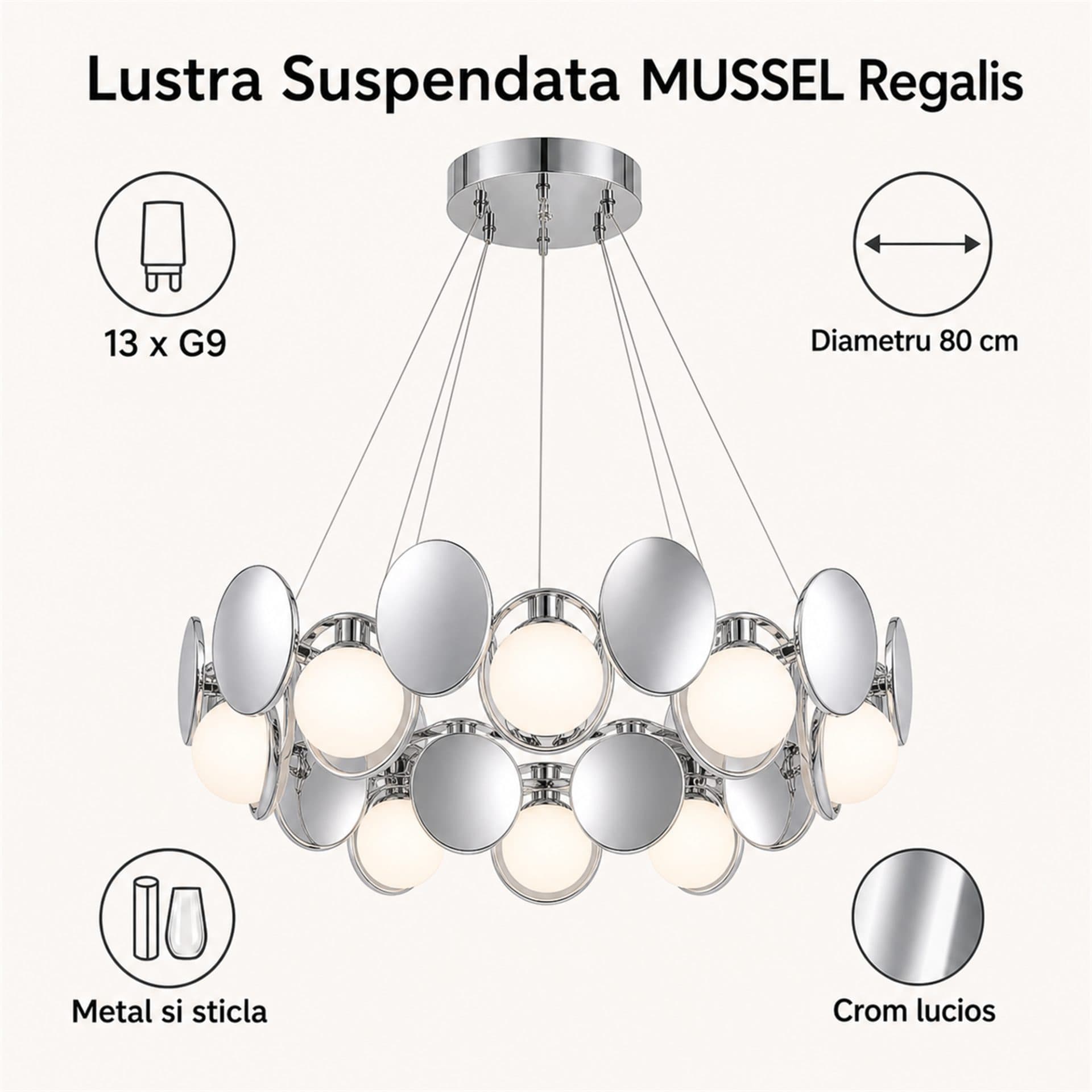 Lustra Suspendata Flippy MUSSEL Regalis 13x G9 Crom Lucios Metal si Sticla — imagine 11