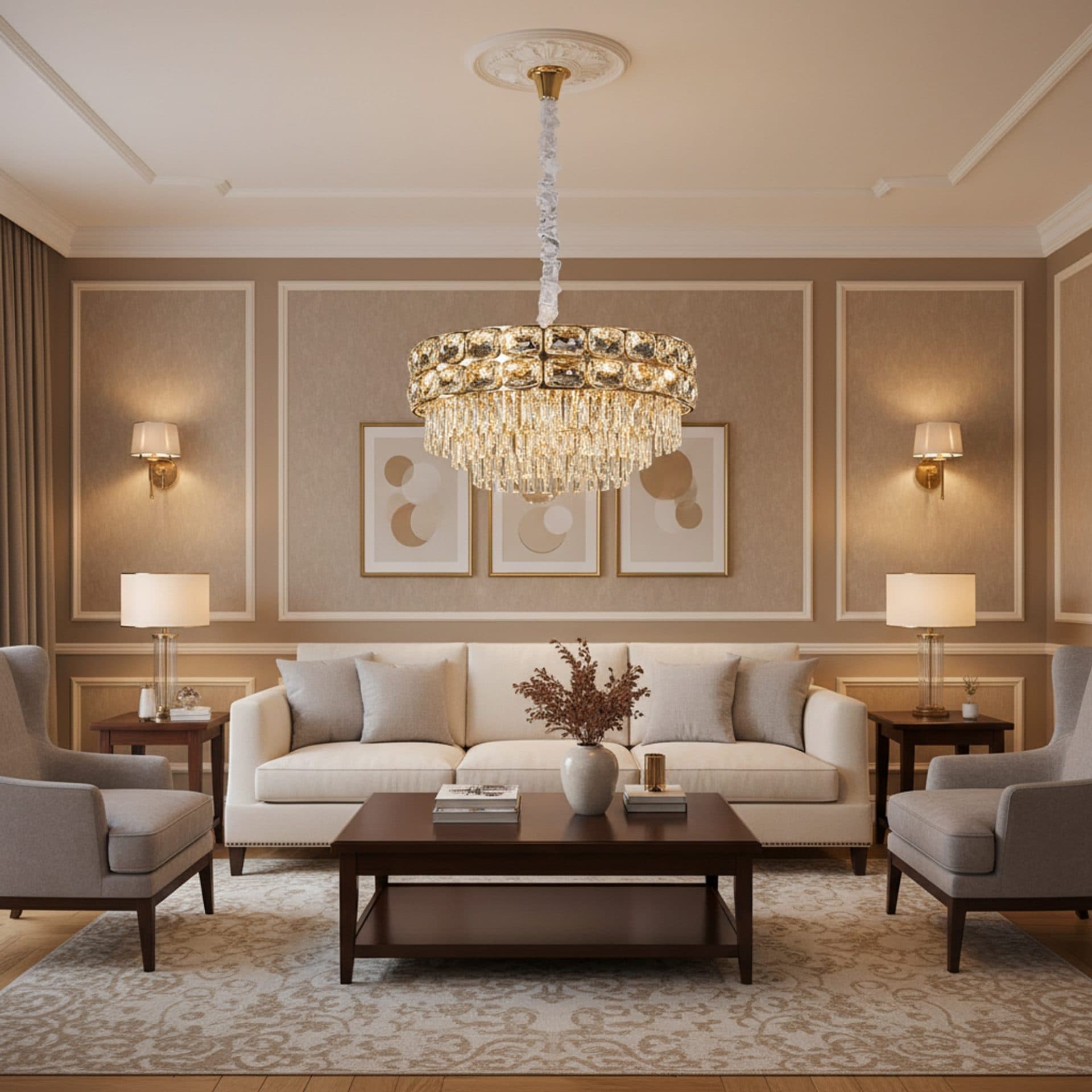 Candelabru Flippy Cristal LUCENT Eleganza 9x E14 D50 cm Auriu Inaltime Reglabila Metal si Cristal — imagine 2