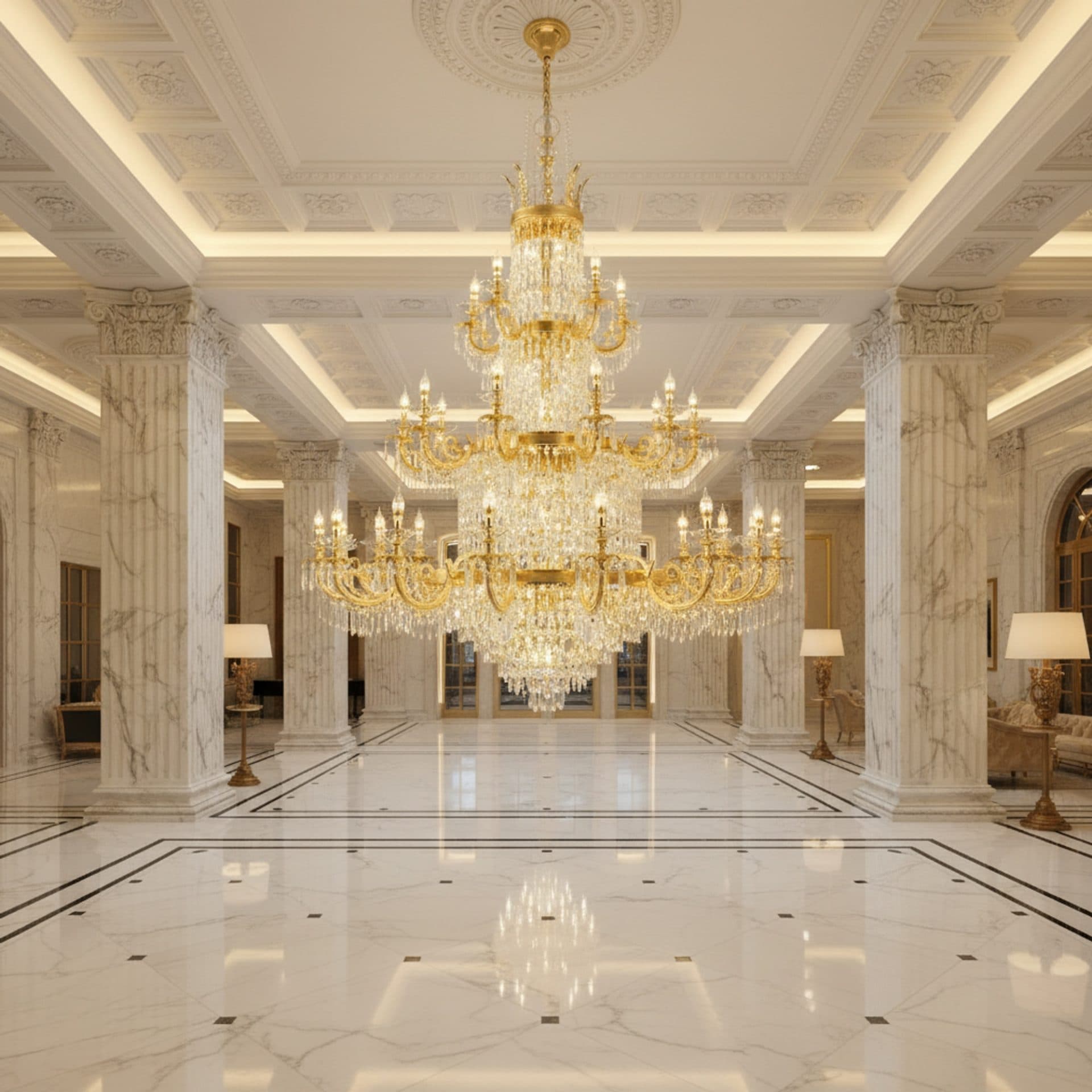 Candelabru Flippy Cristal 54xE14 Auriu Lucios Inaltime 230cm — imagine 3