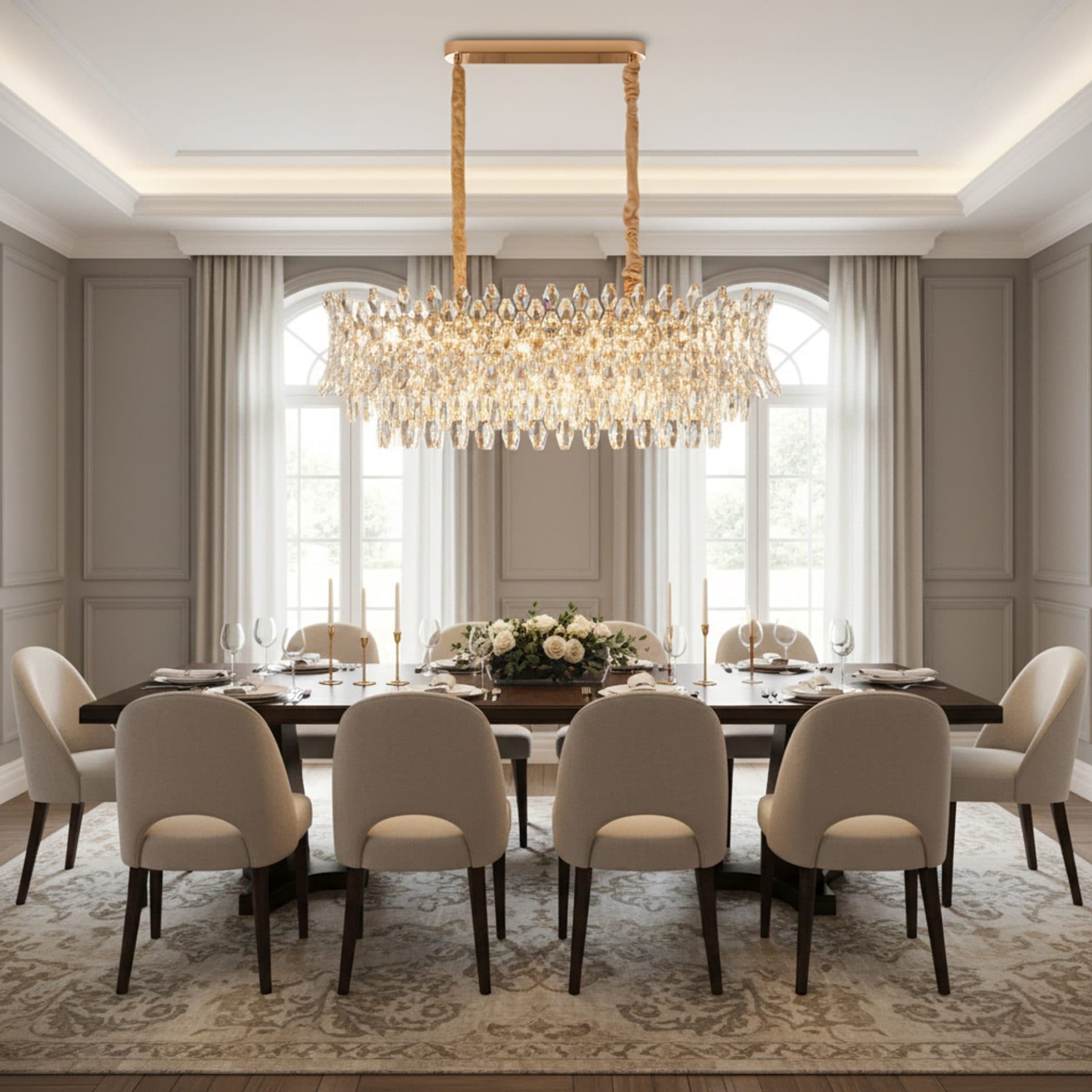 Candelabru Cristal 14xE14 Auriu Lucios Inaltime Reglabila — imagine 3
