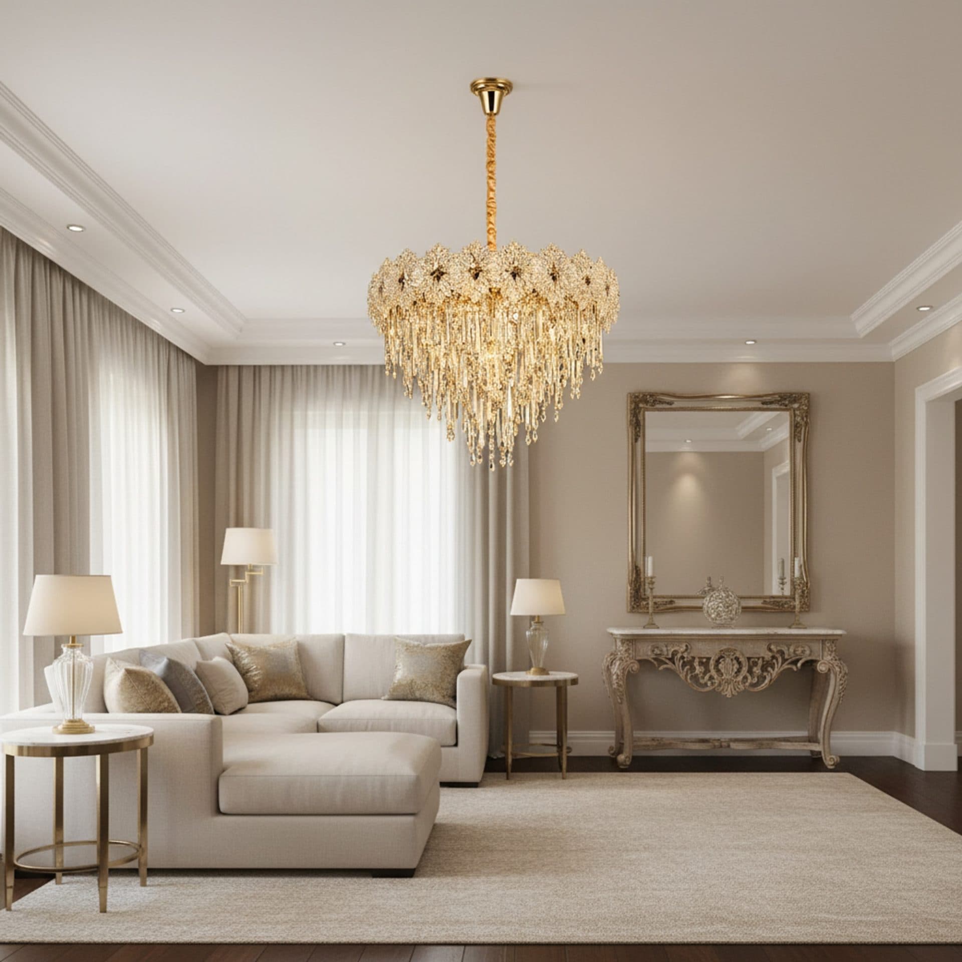 Candelabru Cristal FLEUR Magno 12xE14 Auriu Lucios — imagine 1