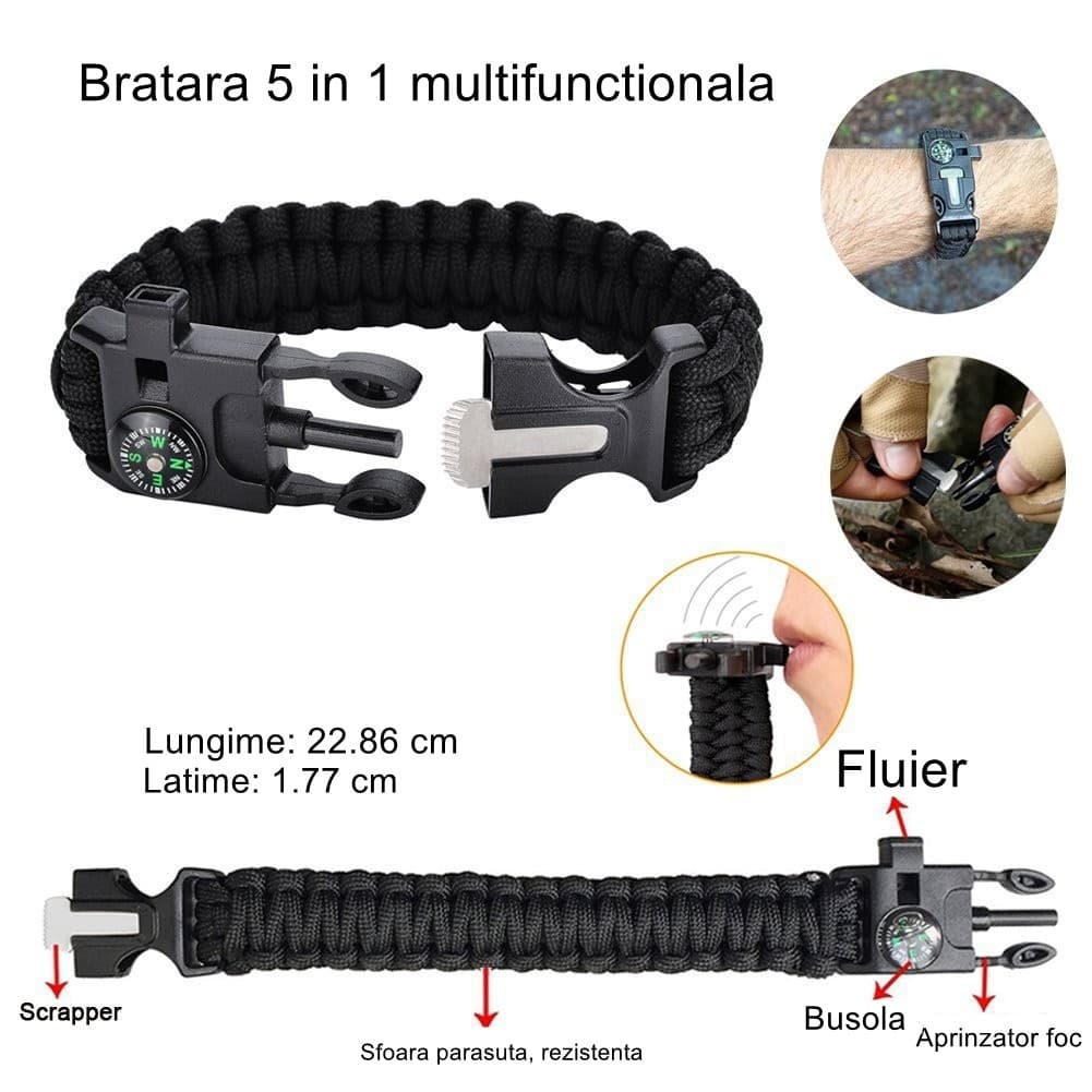 Kit supravietuire Flippy, set 40 accesorii si instrumente, model Army, negru — imagine 4