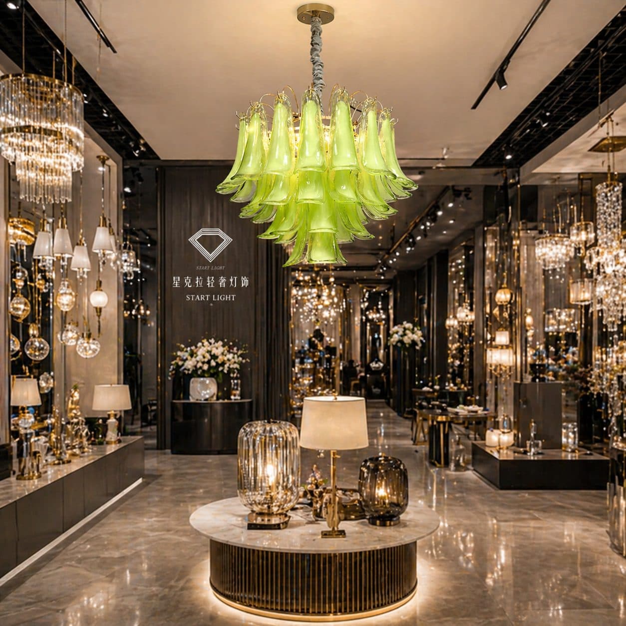 Candelabru Flippy Cristal MURANO Magno 7x E14 D60 cm Verde Inaltime Reglabila — imagine 5