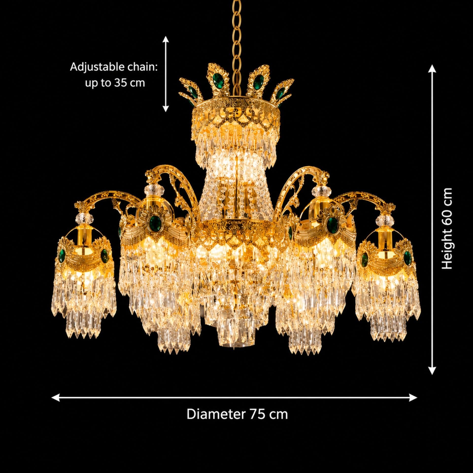 Candelabru Flippy Cristal 10xE14, D75cm, Auriu Lucios, Inaltime Reglabila, Metal si Cristal — imagine 4