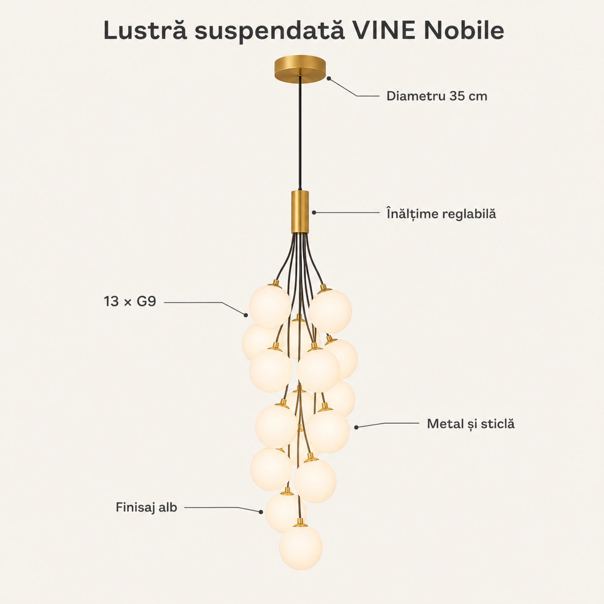 Lustra Suspendata Flippy VINE Nobile Ø35cm 13xG9 Alb Metal si Sticla — imagine 9