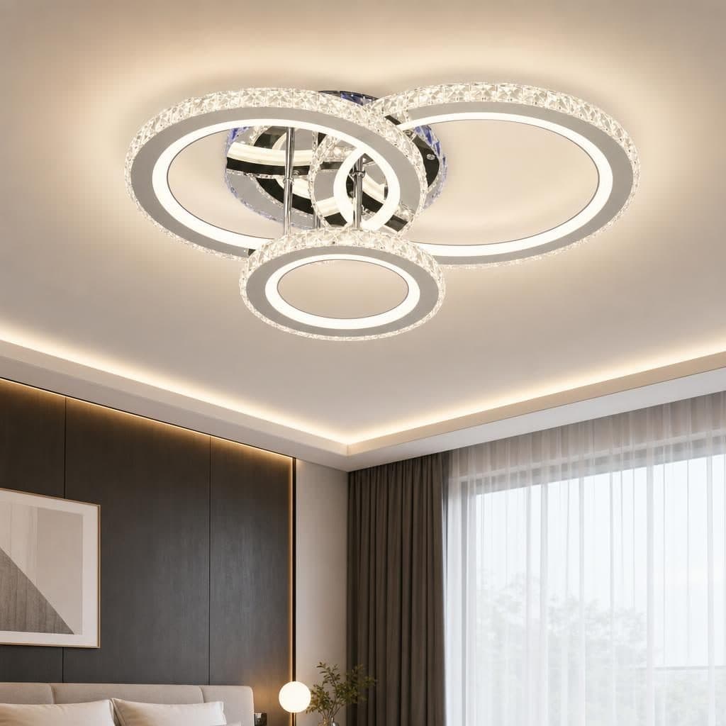 Lustra LED Flippy Rotunda RGB 73W, 3 Cercuri, Telecomanda, Crom Lucios — imagine 2