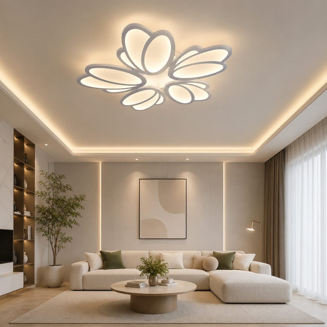 Lustra LED TULIP Flippy 81W cu telecomanda, 5 petale, alb — imagine 4