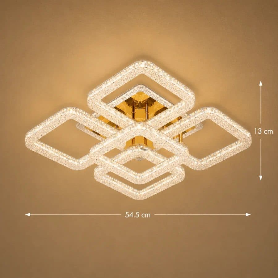 Lustra LED Flippy Magno cu telecomanda si cristal, 118W, 5 Patrate, Auriu — imagine 3