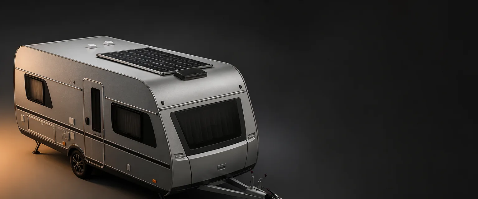 Panou fotovoltaic montat pe acoperisul unei rulote